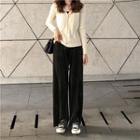 V-neck Cardigan / Velvet Wide-leg Pants