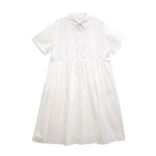 Short-sleeve Henley Midi Shirt Dress White - One Size