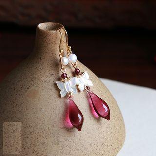 Rhinestone Freshwater Pearl Butterfly Dangle Earring