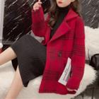 Notch Lapel Double-breasted Plaid Cardigan
