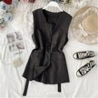 Single-buttoned Sleeveless Blazer Black - One Size