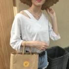 3/4-sleeve Cut Out V-neck T-shirt