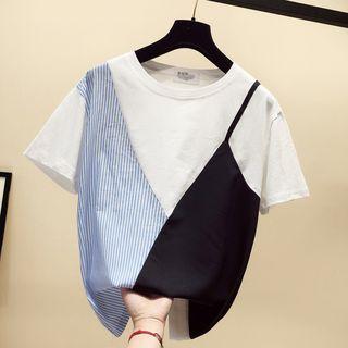Mock Two-piece Paneled Short-sleeve T-shirt