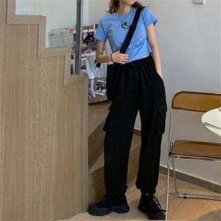 Short-sleeve Plain T-shirt / Cropped Harem Pants
