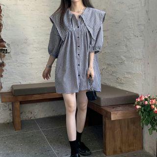 Plaid Blouse Gingham - Black & White - One Size
