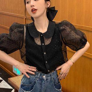 Short-sleeve Mesh Blouse / Tank Top / Set