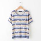 Striped Heart Print Short-sleeve T-shirt