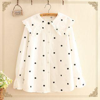 Ruffle-collar Dotted Blouse As Shown In Figure - One Size