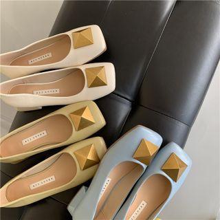 Block Heel Square Toe Studded Pumps