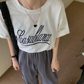 Short-sleeve Lettering T-shirt / Houndstooth Pants