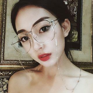 Oversized Metal Frame Eyeglasses With Chain