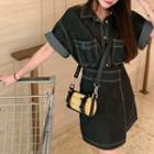 Short-sleeve Denim Top / High-waist Asymmetric Denim Skirt