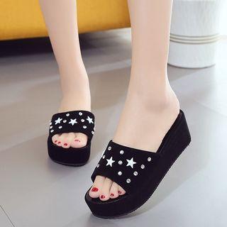 Star Faux Leather Platform Slide Sandals