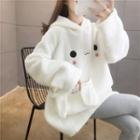 Embroidered Ear Accent Fleece Hoodie