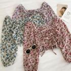 Floral Square-neck Frilled Long-sleeve Blouse