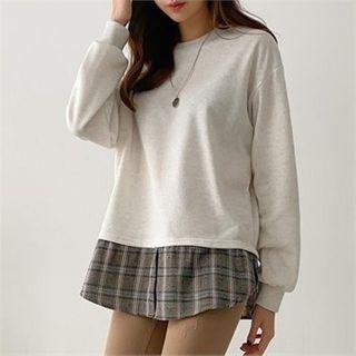 Plaid Shirt-hem Pullover
