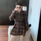 Long-sleeve Plaid Mini A-line Shirtdress / Spaghetti Strap Top