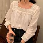 Eyelet Lace Trim Dotted Blouse Off-white - One Size