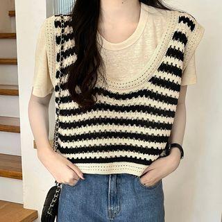 Striped Knit Tank Top / Short-sleeve T-shirt