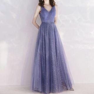 Glitter Mesh A-line Evening Gown