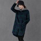 Hooded Checked Fleece-lined Long Shirt