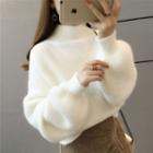 Mock Neck Furry Cropped Knit Sweater