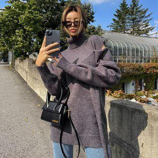 Turtle-neck Mock Two-piece Knit Minidress