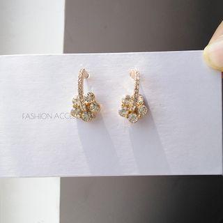 Sterling Silver Rhinestone Drop Earring 1 Pair - S925 Silver Needle - Stud Earrings - Gold - One Size