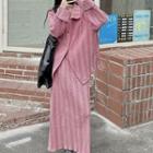 Long-sleeve Striped Shirt / Midi A-line Skirt