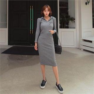 Hooded Embroidered Long Bodycon Dress