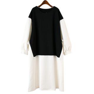 Mock Two-piece Long-sleeve Midi Dress As Shown In Figure - One Size