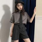 Short-sleeve Shirt With Neck Tie / Shorts With Belt