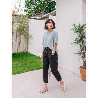 Drawstring Stitched Baggy Pants