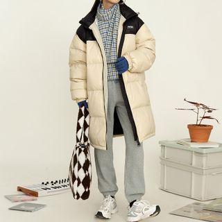 Color Block Padding Long Jacket Almond - One Size