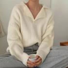 V-neck Lapel Loose Fit Top Sweater