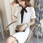 Short-sleeve Contrast-trim Mini Knit Dress