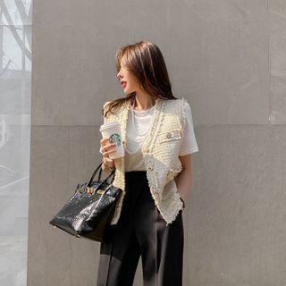 Buttoned Fringed Tweed Vest