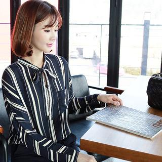 Ribbon-detailed Striped Blouse
