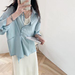 Plain Oversized Shirt Airy Blue - One Size