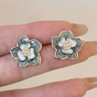 Floral Sterling Silver Ear Stud 1 Pair - Grayish Blue - One Size