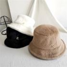 Lettering Faux-fur Bucket Hat