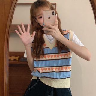Heart Print Sweater Vest 1 Pc - Vest - Blue - One Size