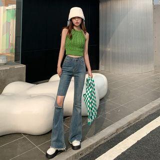 High Waist Distressed Flared Jeans (various Designs)