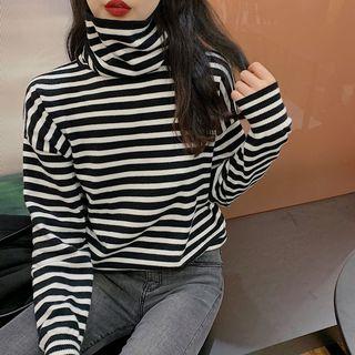 Striped Turtleneck Long-sleeve T-shirt Black - One Size