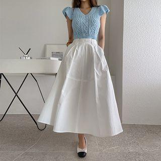 Tab-detail Flare Long Skirt