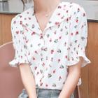 Short-sleeve Floral Chiffon Buttoned Blouse