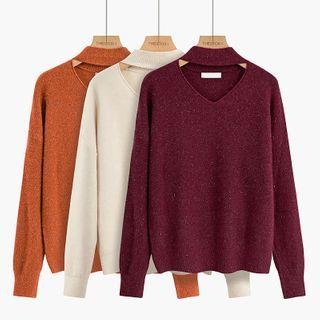 Choker-neck Plain Sweater