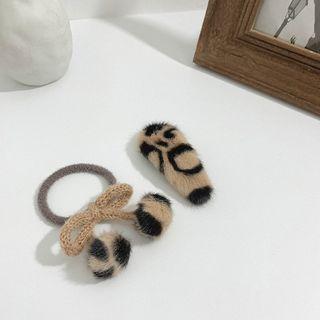 Set: Faux Fur Hair Clip + Hair Tie