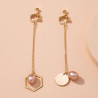 Faux Pearl Geometric Alloy Asymmetrical Dangle Earring 1 Pair - Gold - One Size