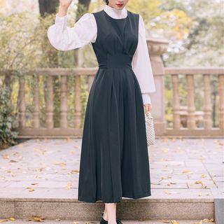 Set: Puff-sleeve Top + Sleeveless Dress